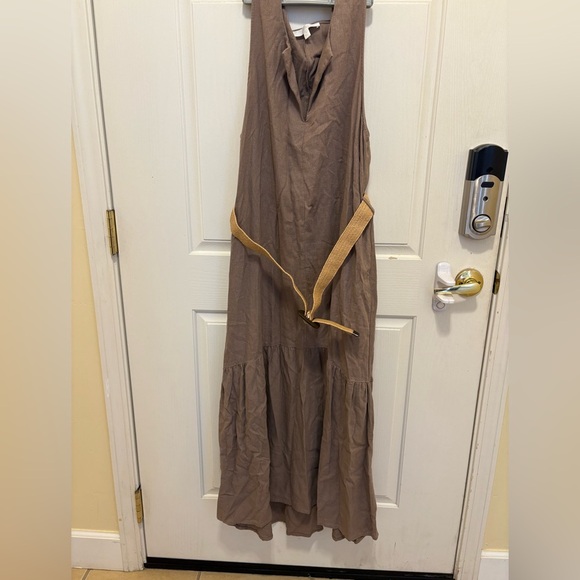 Adyson Parker Women's Linen Blend Tiered Ruffle Pockets Midi Dress Brown Size M - Picture 8 of 9